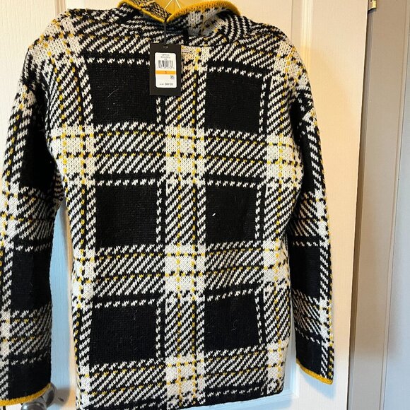 DKNY Sweater Plaid Yellow Black Sz Small NWT - Picture 3 of 8